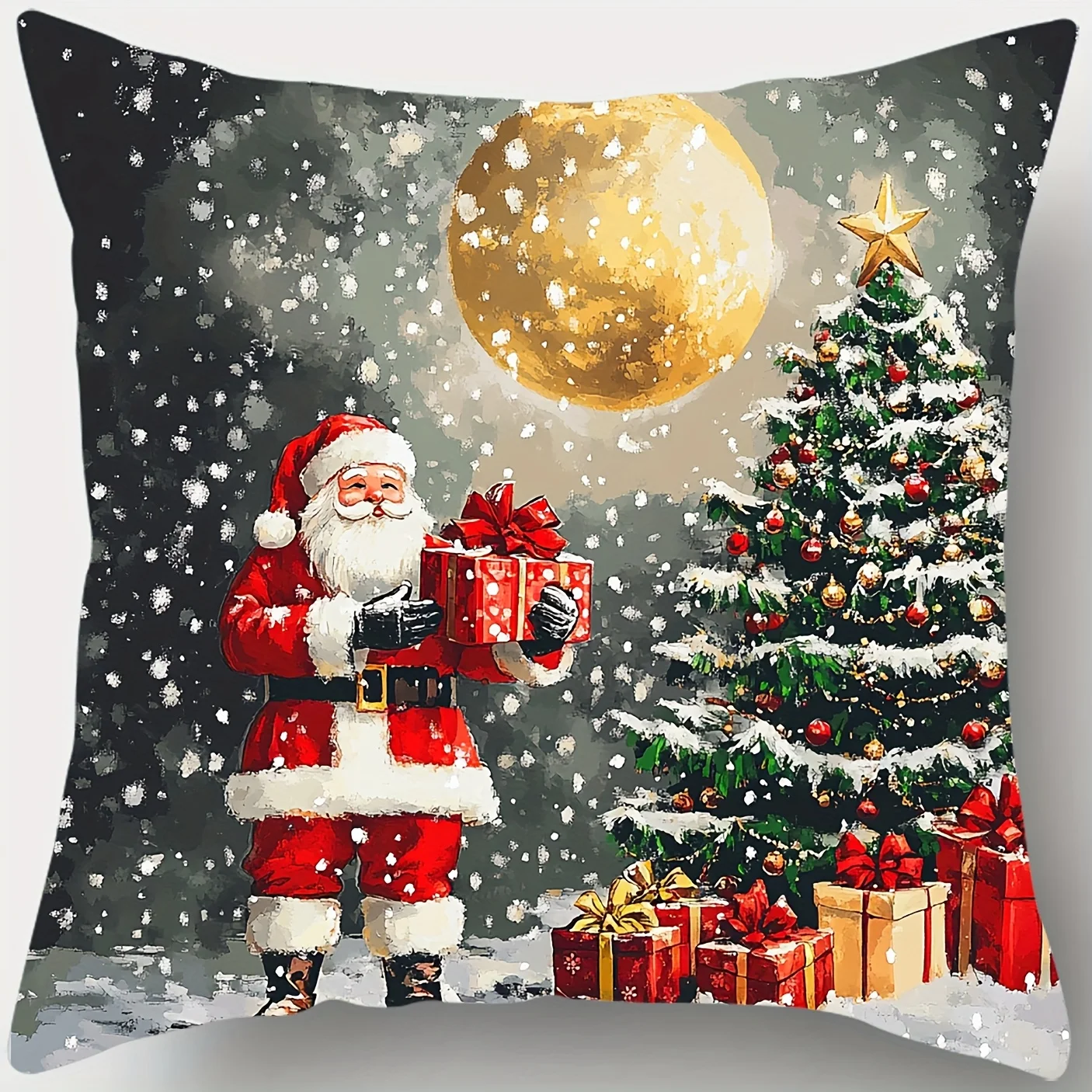4-Pack Christmas Pillow Covers Snowman Reindeer Golden Moon Soft Polyester Zippered Machine Washable 45cm Sofa Bedroom Decor - الصورة 6
