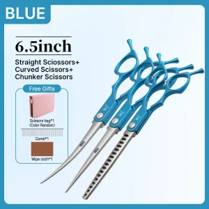 Fenice 6.5 Inch Colorful Straight Curved Thinning Chunker Shears Beginner Friendly Scissors Kit for Practice &Home Groomer Us