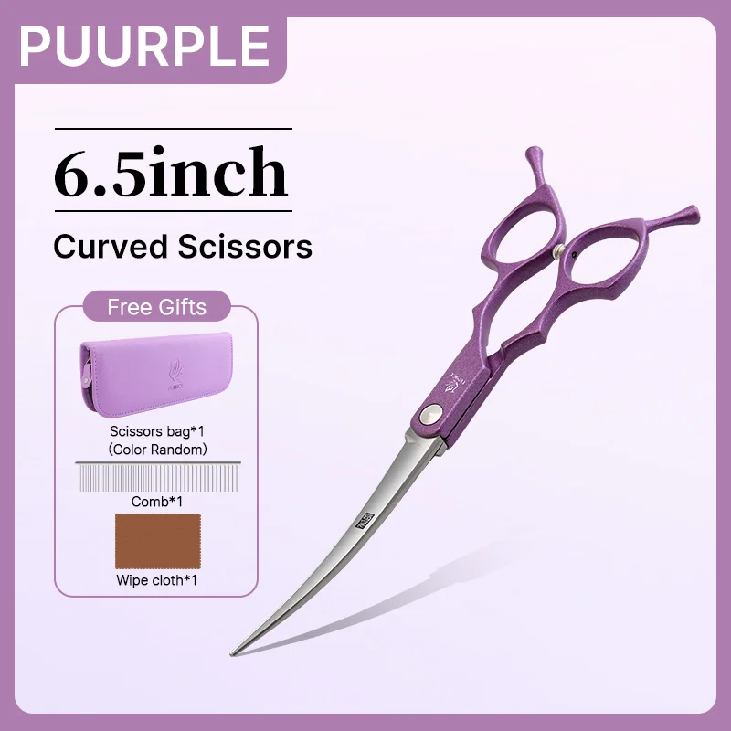 Fenice 6.5 Inch Colorful Straight Curved Thinning Chunker Shears Beginner Friendly Scissors Kit for Practice &Home Groomer Us - الصورة 15