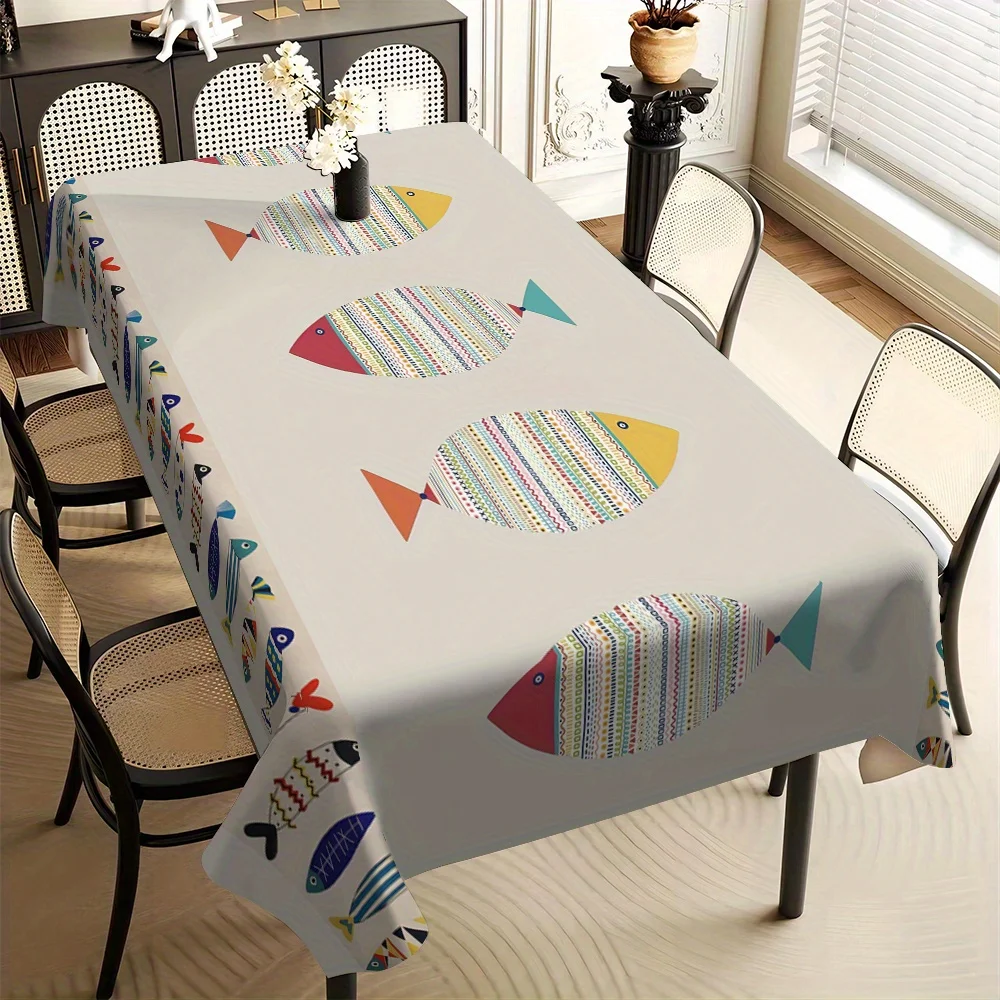 Colorful Fish Pattern Decorative Print Rectangular Tablecloth Suitable for Dining Coffee Table Use Party Decoration Tablecloth - Image 7