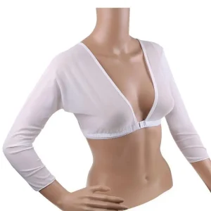Women Bottom Sleeve Tops Fashion Front Button Long-sleeved T-shirt Mesh Support Tops White Sleeves Arm Cover Shoulder Tops