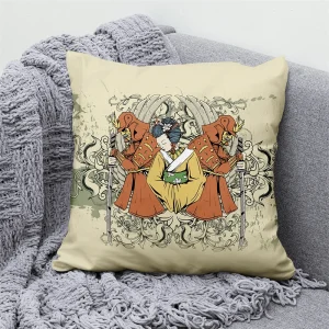 Lucky Cat Japanese Style Sofa Bed Decorative Pillow Cover Home Decor Mount Fuji Art Cushion