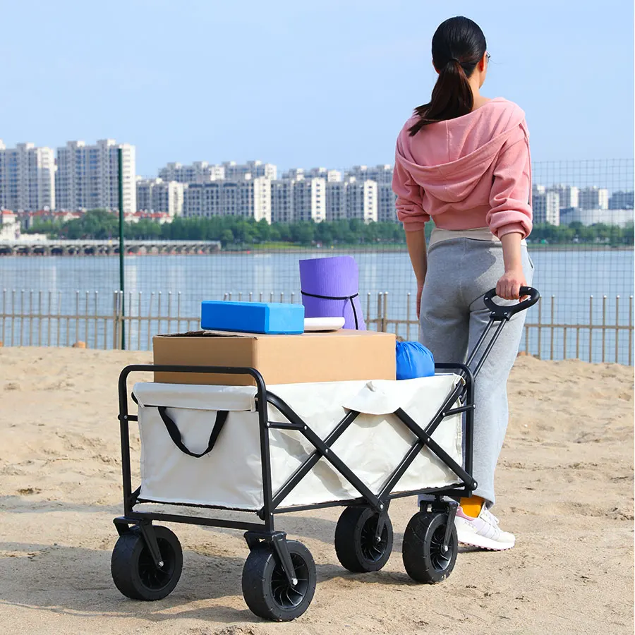 Large Weight Capacity Heavy Duty Wagon Cart Folding Wagon for Outdoor Garden Beach wagon Camping Equipment with Cup Holders - الصورة 5