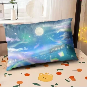 Starry Sky Sunset Sea Pillow, 2D Night Scene Pillow Core and Case Set, Aesthetic Pillow for Student Dormitory
