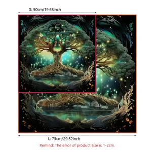 Mysterious Green Tree of Life Tarot Card Tablecloth Wicca Altar Cloth Fantastic Life Tree Tablecloth for Tarot Oracle Card Pad