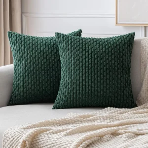 Spring Sage Green Decorative Throw Pillow Covers 18x18 Soft Corduroy Striped Square Pillow Covers for Couch Living Room Bed Sofa