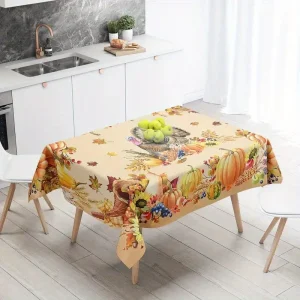 Thanksgiving Turkey Rectangle Tablecloths Autumn Pumpkin Flowers Maple Leaf Table Cover Kitchen Holiday Party Dining Table Decor