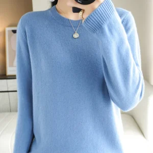 Autumn Winter Women Wool Sweater O-neck Long Sleeve Pullover Basic Casual Loose Style Famale Clothing Merino Wool Knitwear Tops