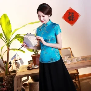 Elegant Ethnic Style Streetwear Cheongsam Qipao Tees Fashion Clothes Tshirts Vintage Shirts for Women Y2k Tops Women Clothing