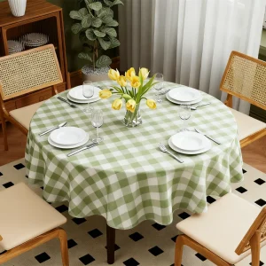 Tablecloth Round Green and White Table Cloth Plaid Table Cover for Party Camping Picnic Wedding Circle Tablecloth Diameter