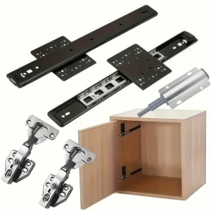 5 Pcs Sliding Door Hardware Kit, Space-Saving Hidden Track&Foldable System with Magnetic Closure for Cabinet, Wardrobe&TV Stand