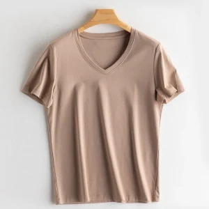 SuyaDream Women Solid T shirts, Silk Cotton Blend, O Neck, Short Sleeved Solid Tee,2025 Summer Candy Colors Basic Cozy Top Green