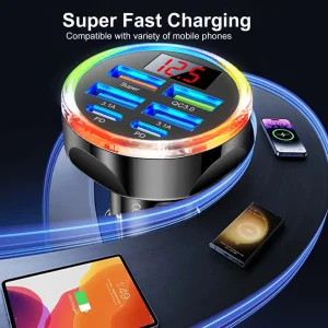 UYUXIO Dual PD USB C Car Charger Adapter 6 in 1 with Voltage Display Colorful Iight QC 4.0 PPS Super Fast Charge with Volt Meter