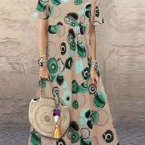 Vintage Printed Maxi Dress Women's Summer Sundress ZANZEA 2025 Casual Short Sleeve Holiday Floral Vestidos Female O Neck Robe
