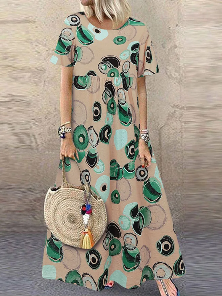 Vintage Printed Maxi Dress Women's Summer Sundress ZANZEA 2025 Casual Short Sleeve Holiday Floral Vestidos Female O Neck Robe - الصورة 14