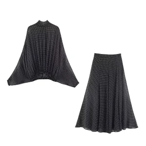 KONDALA Vintage Polka Dot Women Sets Chiffon Bow Tie Loose Blouses Loose Long Skirts Fashion 2026 Spring Summer Holiday Suits