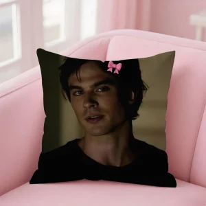 Damon Salvatore The Vampire Diaries Pillow Case Square Double-Sided Printing Short Plush Sofa Cushion Cover Bedroom