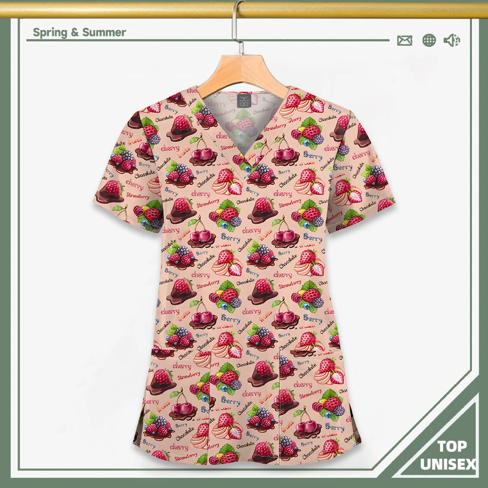 Surgical Uniform Printing Holiday Beautiful Shirt V-neck Style Pocket Design Blouse Surgical Top Woman Men Nurse Medical Uniform - الصورة 30