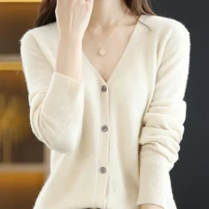 Women Cardigans V-neck Long Sleeve Knitted Outerwear Solid Thin Spring Autumn Sweaters Knitwears Korean Fashion Red Cardigans