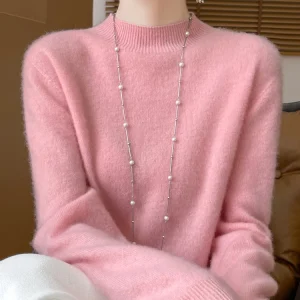Women's Elegant Basic Style Pullover 100% Merino Wool Knitwear Autumn Winter Warm Solid Casual Loose Exquisite Clothing Tops