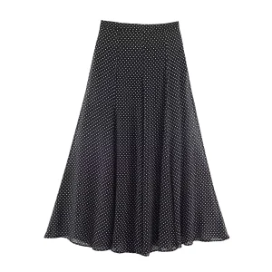 KONDALA Vintage Polka Dot Women Sets Chiffon Bow Tie Loose Blouses Loose Long Skirts Fashion 2026 Spring Summer Holiday Suits