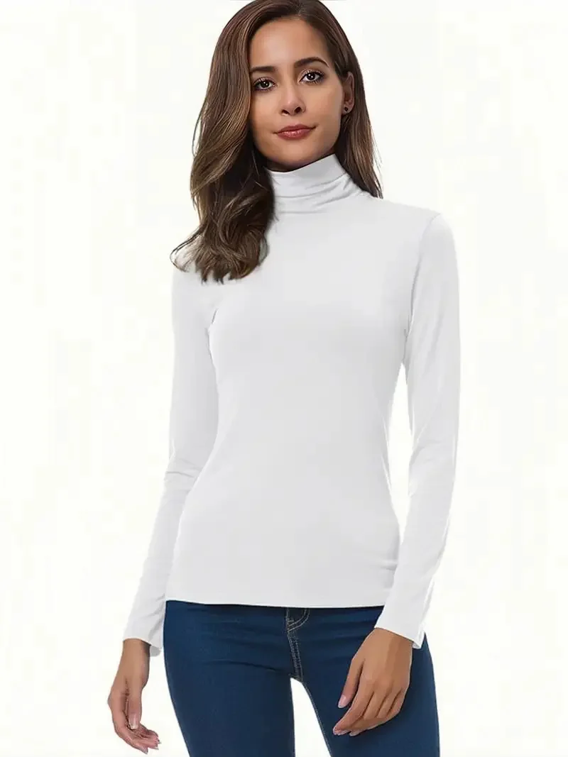 Womens Turtleneck T-Shirt Set Soft Knit Casual Long Sleeve Tops for Spring & Fall Stylish Basic Closet Essentials - الصورة 6