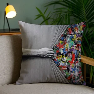 Banksy Street Graffiti Art Pillow Case Anti-dustmite Pillowcase Invisible zipper silky short plush Sofa cushion cover