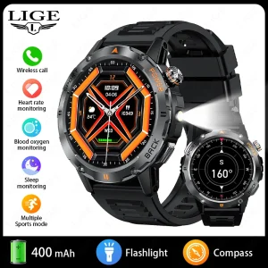 LIGE Smart Watch Men's Sports Watch Compass Flashlight 400mAh Large Battery Bluetooth Call Outdoor Waterproof Durable Smartwatch