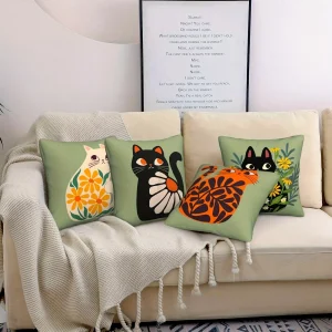 Home Decor Cute Cats With Floral Patterns Pillow Covers Pattern Cushion Cover Suitable For Sofa Bedroom Car Pillow Cover