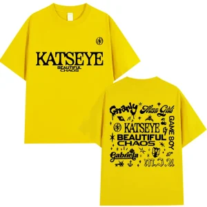Korean Katseye Beautiful Chaos Tour T Shirt Kpop Vintage Harajuku Fashion Y2K Men Women T-shirt Cotton Loose T Shirts Fans Gifts