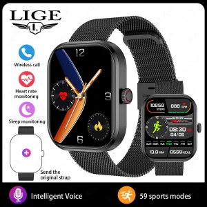 LIGE 2.01” HD Screen Custom Watch Face Smart Watch Women Waterproof Sport Ladies Watches BT Call Health Monitor Women Smartwatch