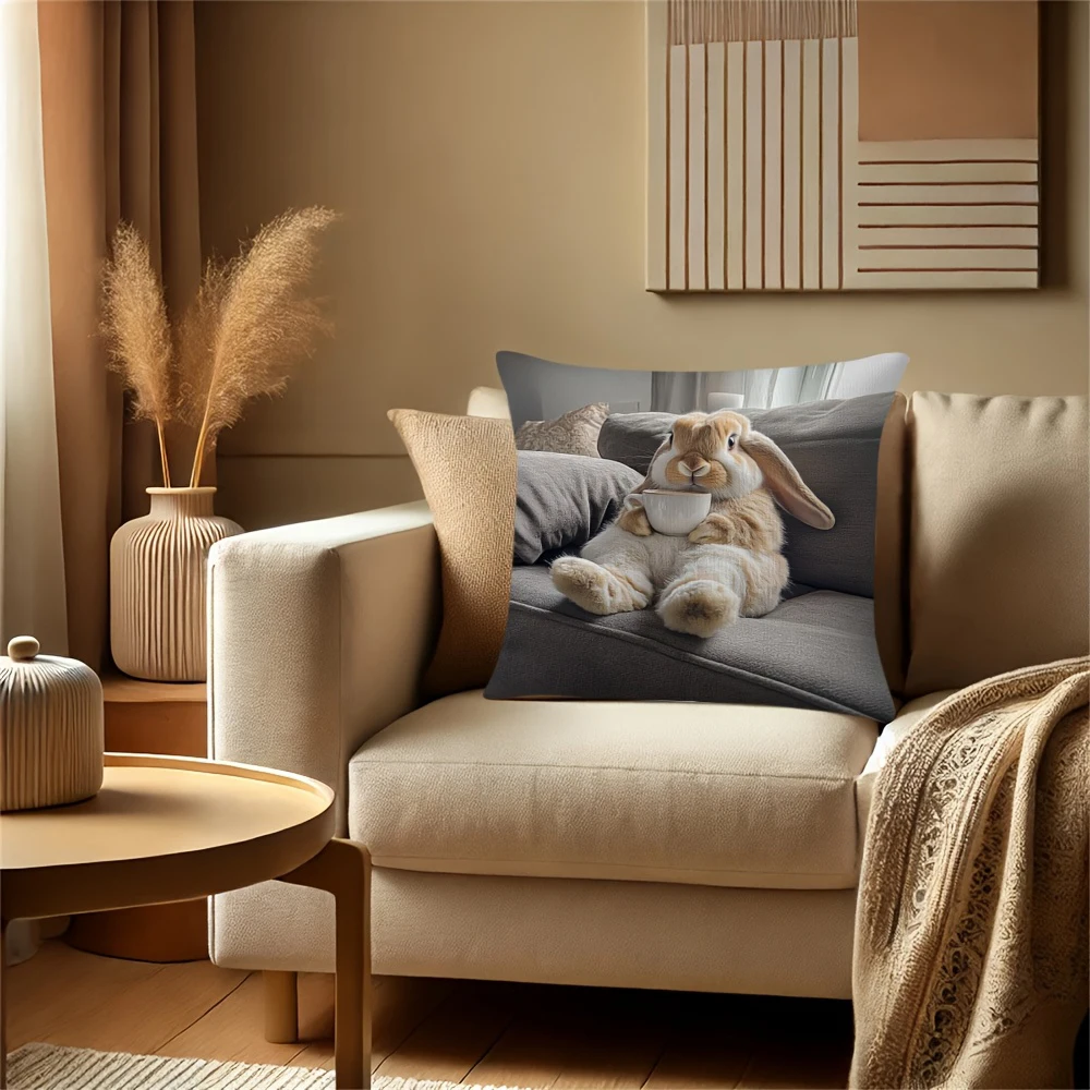 1PC Easter Bunny Reading Pillow Cover ,Decorative sofa cushion cover, home decoration, 2D printing. - Image 4