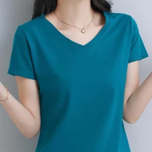 Womens Soft & Breathable Solid V-Neck T-Shirt - Casual Short Sleeve for Spring & Summer - Stylish Essential, Comfort Fit Wardrob