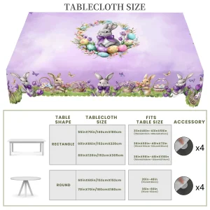 1 Easter Round Tablecloth, 5 Sizes Available, Light Purple Easter Bunny Egg Basket Printed Tablecloth, Edge Embossing Process, Easter Spring Garden Tablecloth Decoration, Tablecloth for Daily Home Kitchen, Terrace, Easter Decoration, Spring Decoration