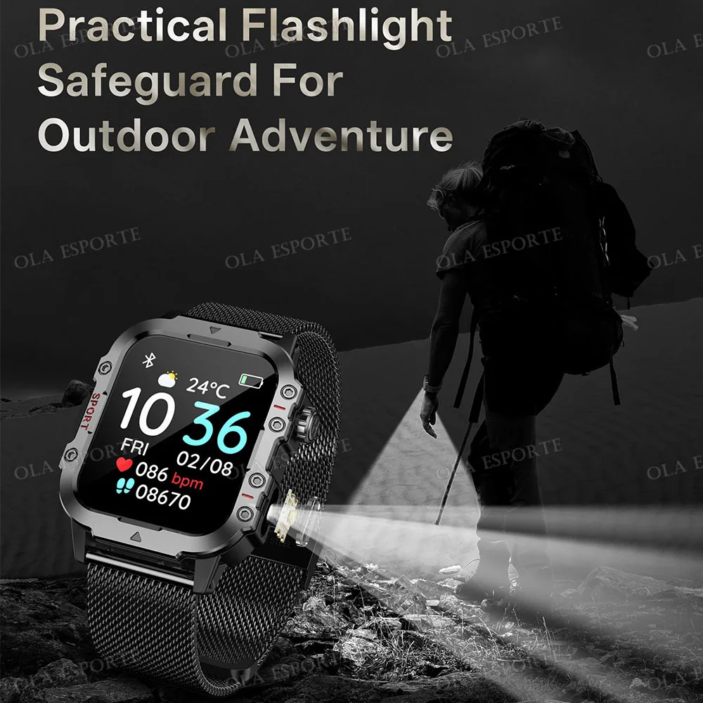 New Men's Smart Watch LED Flashlight Outdoor Sports Smart Watch Wristwatch Health Monitoring 1.44Inch Bluetooth Call Smart Watch - Image 5