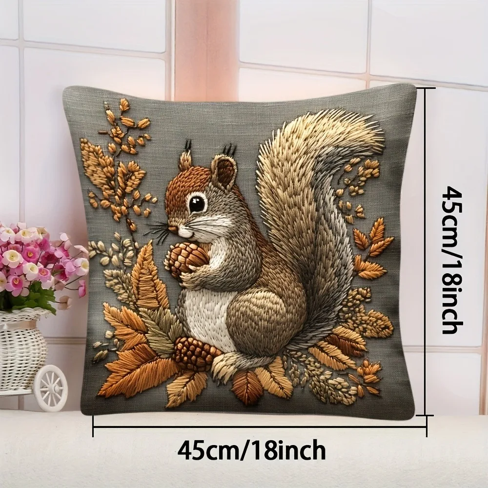 Squirrel Pillow Cover: Nature's Artistry for Your Home Sofa cushion cover, home decoration, 2D printing - الصورة 3