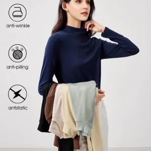 SuyaDream, Women Bottoming T Shirt, 28%Wool 37%Cotton, Long Sleeves, Solid Basic Thermal Shirt, 2025 Autumn Winter Top