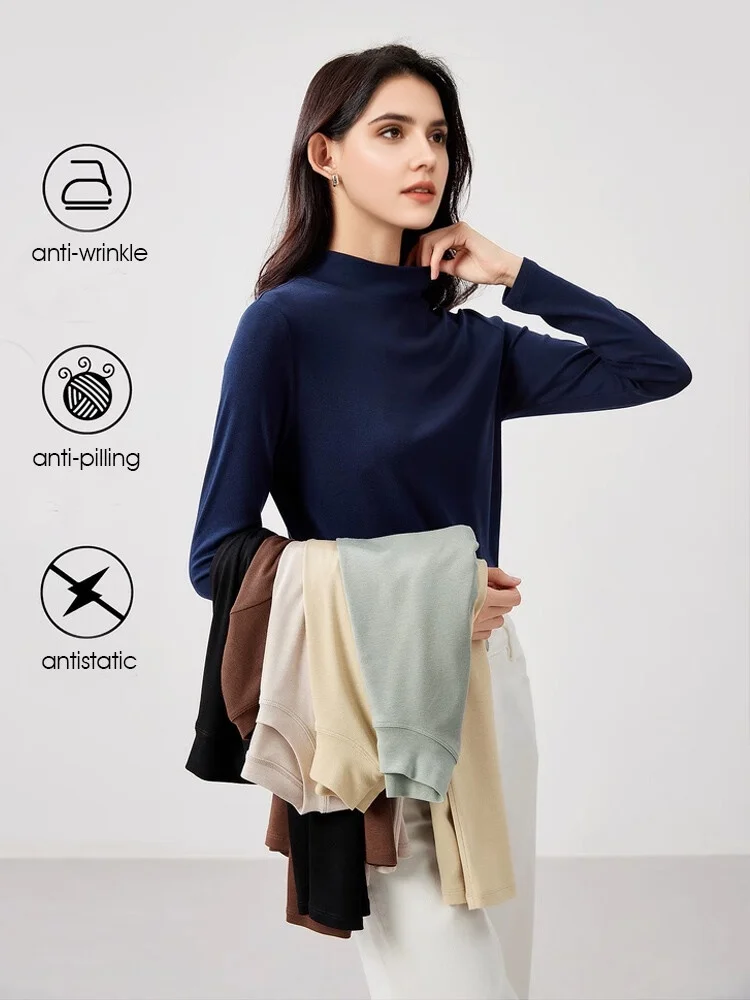 SuyaDream, Women Bottoming T Shirt, 28%Wool 37%Cotton, Long Sleeves, Solid Basic Thermal Shirt, 2025 Autumn Winter Top - Image 3