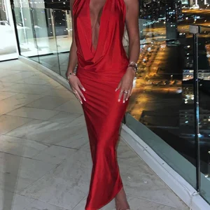 Dulzura Autumn Women Halter Backless Midi Dress For Women Bodycon Sexy Party Elegant Outfits Evening Birthday Clothes Y2K 2024