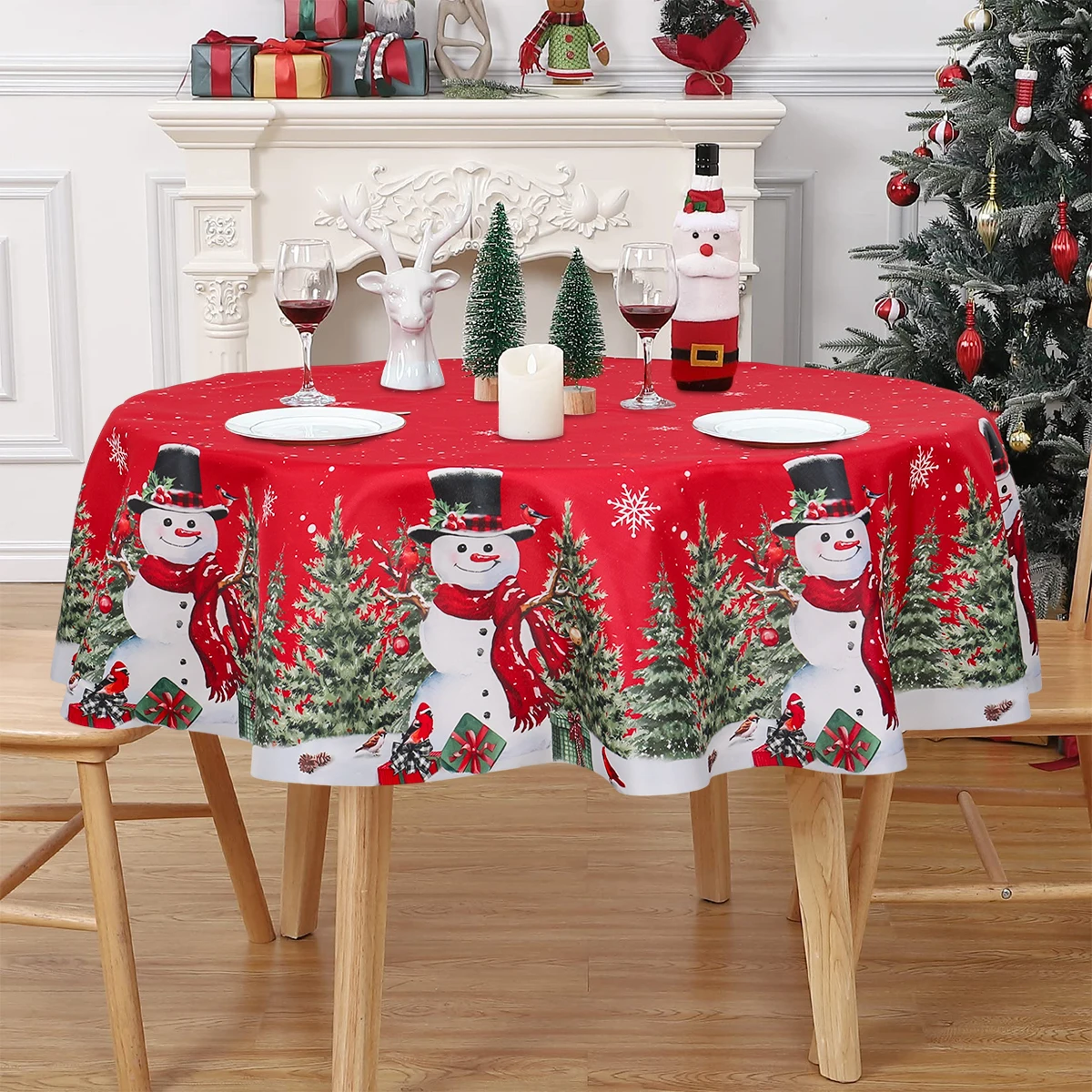 Christmas Polyester Round Tablecloth 2025 Merry Christmas Decoration For Home Xmas Gift Navidad New Year 2026 Dining Table Cover - Image 6