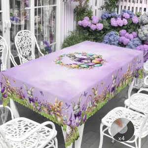 1 Easter Round Tablecloth, 5 Sizes Available, Light Purple Easter Bunny Egg Basket Printed Tablecloth, Edge Embossing Process, Easter Spring Garden Tablecloth Decoration, Tablecloth for Daily Home Kitchen, Terrace, Easter Decoration, Spring Decoration