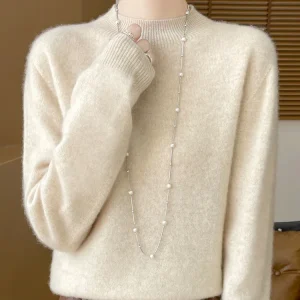 Women's Elegant Basic Style Pullover 100% Merino Wool Knitwear Autumn Winter Warm Solid Casual Loose Exquisite Clothing Tops