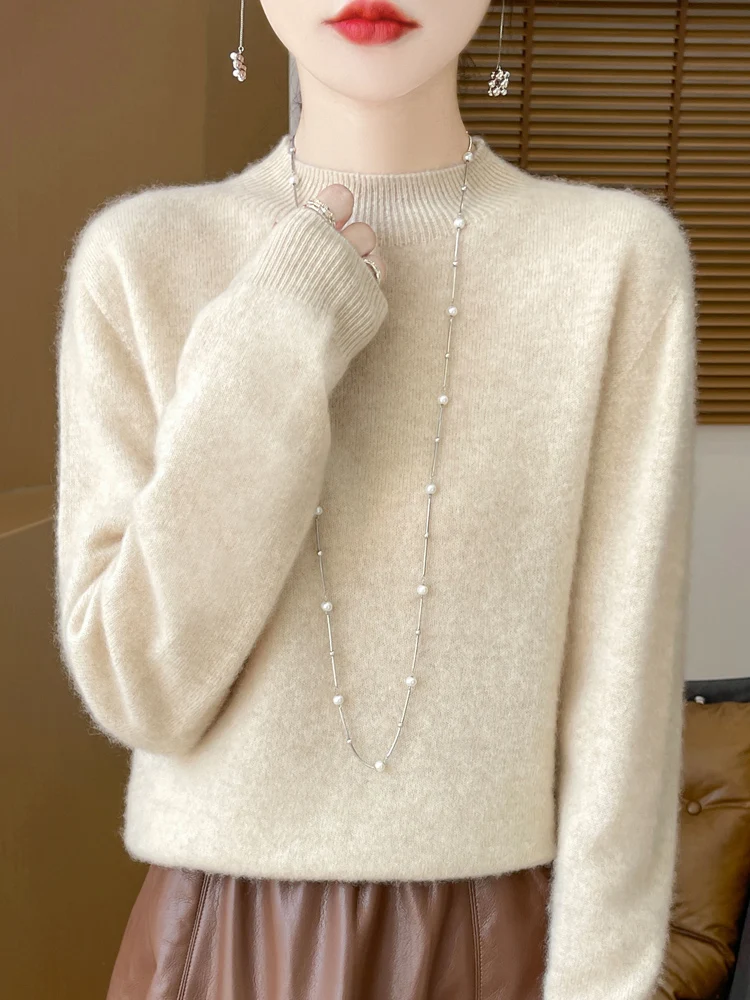 Women's Elegant Basic Style Pullover 100% Merino Wool Knitwear Autumn Winter Warm Solid Casual Loose Exquisite Clothing Tops - Image 18