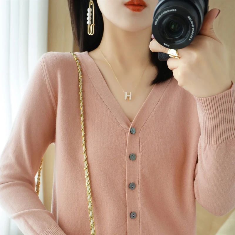 Early Autumn New Andy Cashmere Knit Cardigan V-Neck Solid Color Fashion High-Grade Comfortable Loose Casual Knitwear -GH021 - الصورة 8