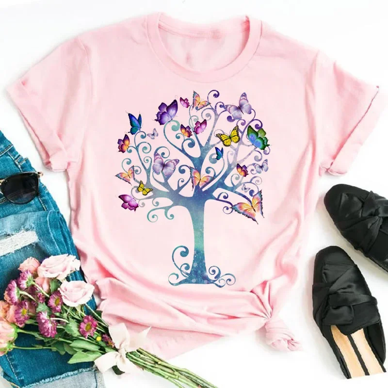 New Fashion Women T-shirt Colorful Butterfly Petal Print Short Sleeve and Round Neck Cute Graphic Tee Shirts Female Tops Clothin - Image 29