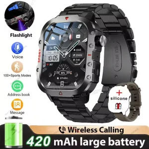 Outdoor 100+Sports Smart Watch Waterproof 2.01 inch HD Screen LED Flashlight Bluetooth Talking Smartwatch Men Women Holiday Gift