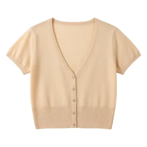 Outerwear Jerseys Summer Cardigan Women Cropped Blouses Korean Fashion Style Cute V-neck Women's Coat Black Bolero Woman Basic