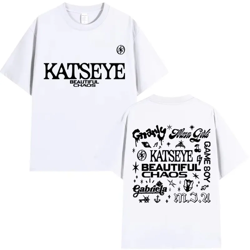 Korean Katseye Beautiful Chaos Tour T Shirt Kpop Vintage Harajuku Fashion Y2K Men Women T-shirt Cotton Loose T Shirts Fans Gifts - الصورة 2