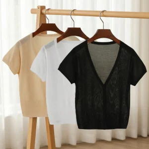 Outerwear Jerseys Summer Cardigan Women Cropped Blouses Korean Fashion Style Cute V-neck Women's Coat Black Bolero Woman Basic