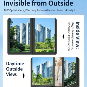 One Way Mirror Window Film, Daytime Privacy See Out Not In, Static Cling Sun Control Tint for Home and Office Windows